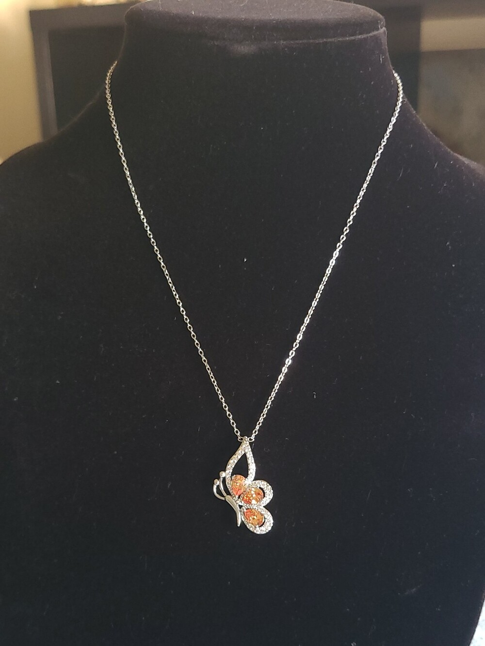Silver Butterfly Pendant Necklace with Champagne And White Topaz Crystals